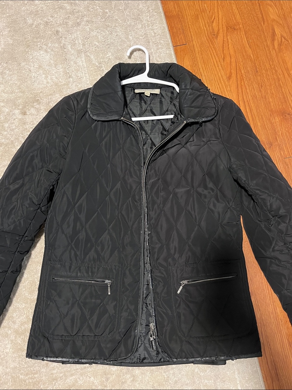 Talbots Black Quilted Zip-Front Jacket